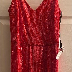 Red Sequin Sheath Midi Premier Amour Dress